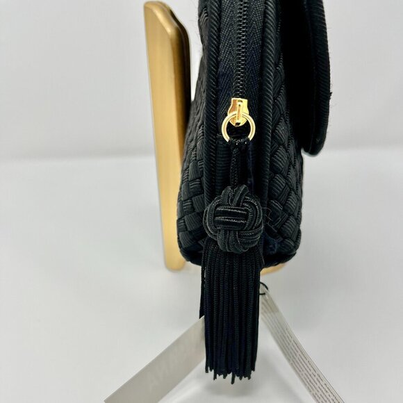 Sharif  Americana by Sharif  Elegant Black Woven Clutch with Tassel Pull - Picture 6 of 9